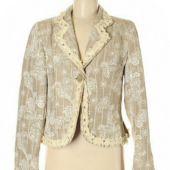 Bakers Tan Linen Gold Metallic Paisley Embossed Fringe Embellished Rhinestone M - Picture 2 of 3